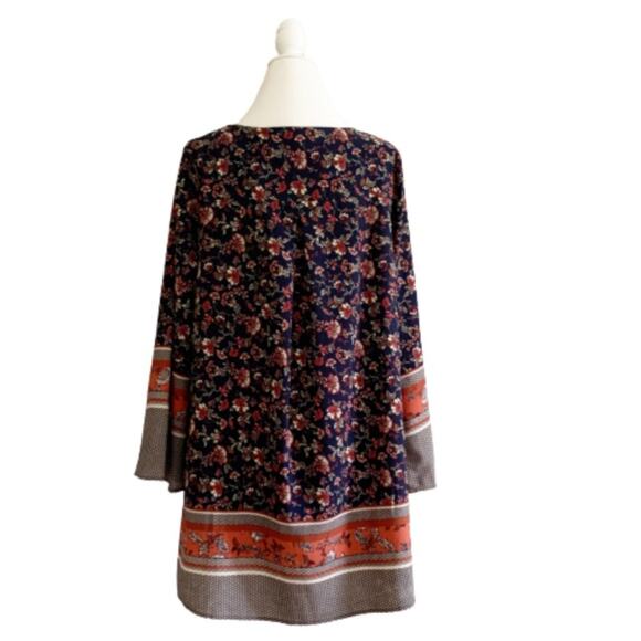 Love Richie Dress Tunic Navy Orange Mixed Floral Print Wide Sleeve Plus Size 1X - Picture 4 of 14
